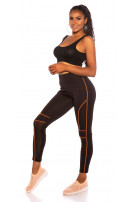Trendy hoge taille leggings met neondetails oranje
